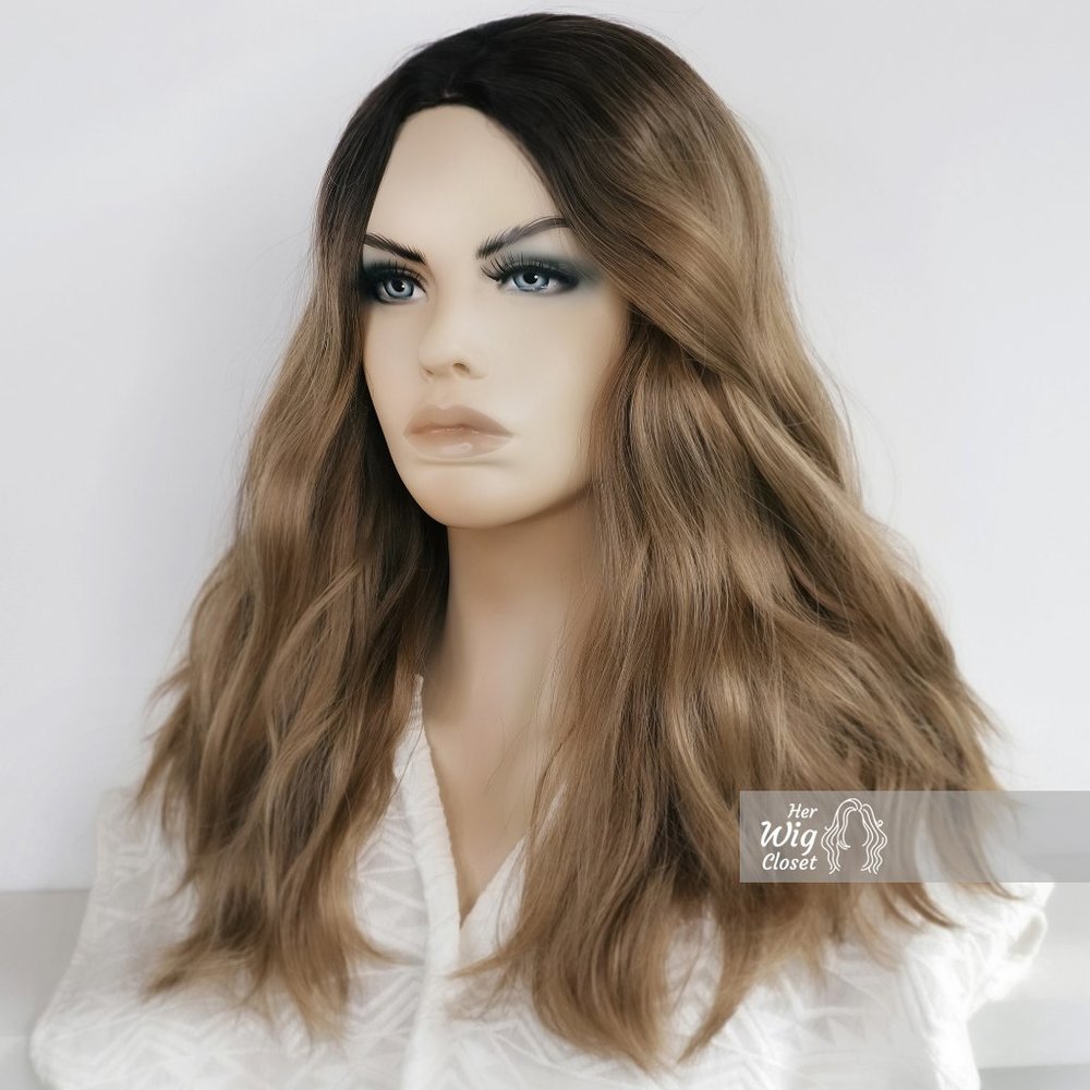 Long Dark Roots Ashy Blonde Ombre Wavy Wig | Esther